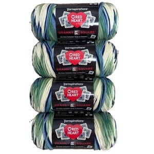 Red Heart Granny Square All in One Yarn - Lot Of 4 Lily Pad - Blue Green Cream